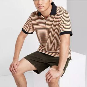 🆕️👕Original Use Striped Short Sleeve Collared Polo Shirt -  L, Orange/Black